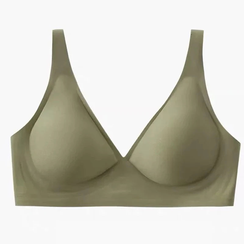 Seamless Women Underwear Sexy V-neck No Steel Ring Small Chest Gathered Adjustable Support Small Comfortable Thin Top Bra