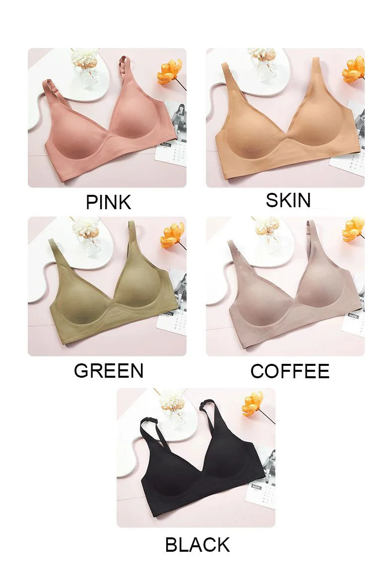 Seamless Women Underwear Sexy V-neck No Steel Ring Small Chest Gathered Adjustable Support Small Comfortable Thin Top Bra