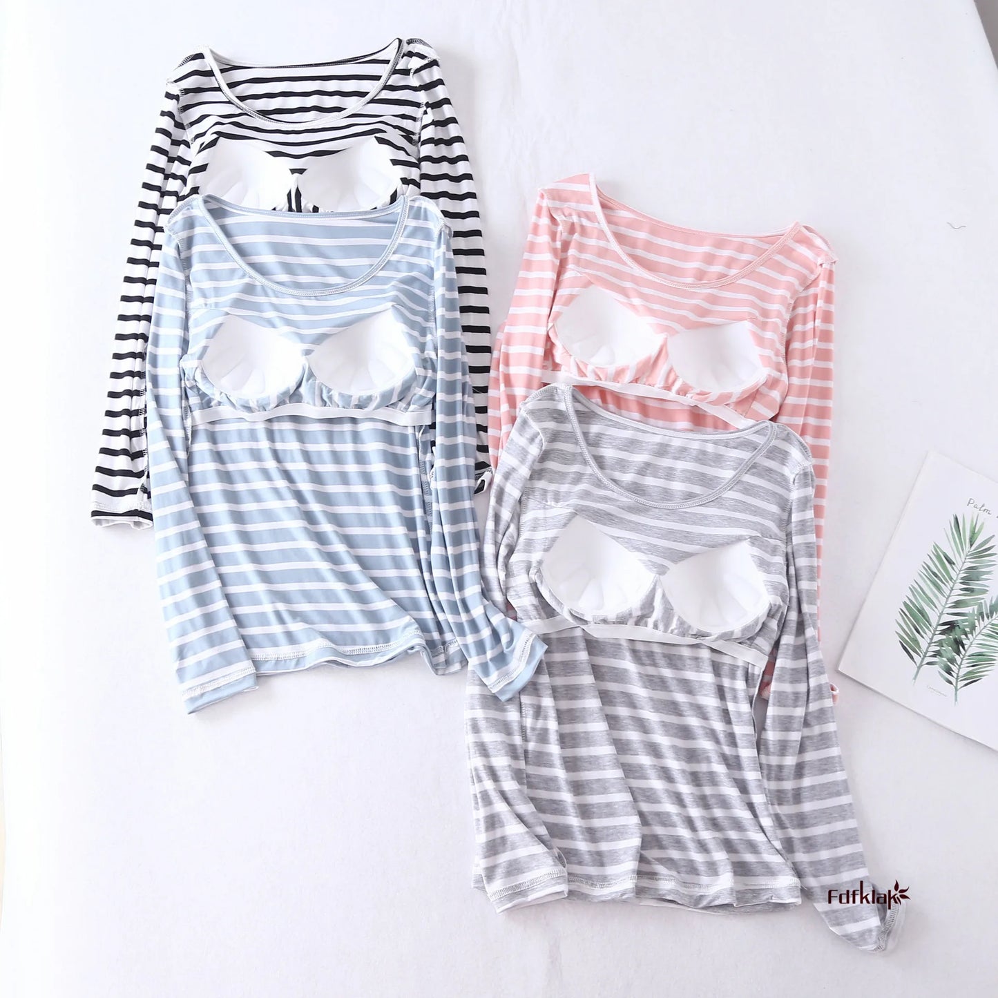 Casual Loose Pajamas for Women Long Sleeve Spring Autumn Pijamas Womens Sleepwear Bra pad Stripe Modal Ladies Set Pyjama Femme