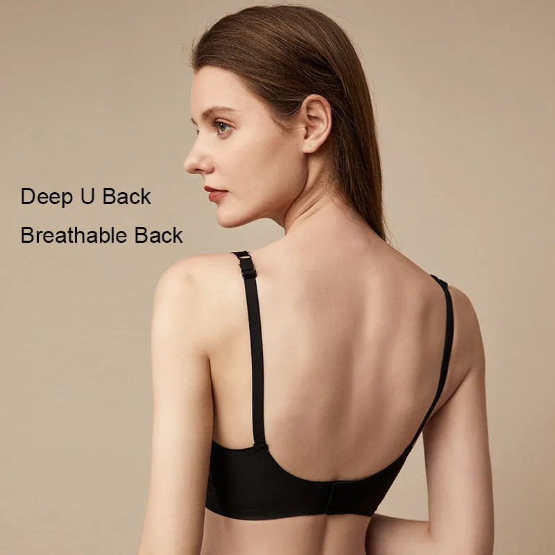 Seamless Women Underwear Sexy V-neck No Steel Ring Small Chest Gathered Adjustable Support Small Comfortable Thin Top Bra