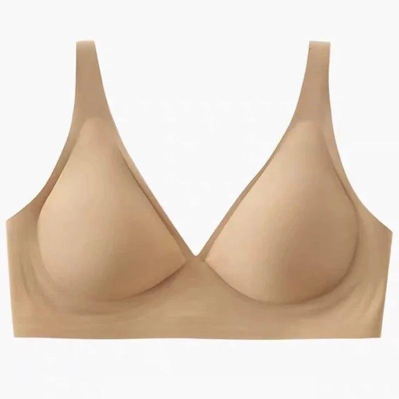 Seamless Women Underwear Sexy V-neck No Steel Ring Small Chest Gathered Adjustable Support Small Comfortable Thin Top Bra