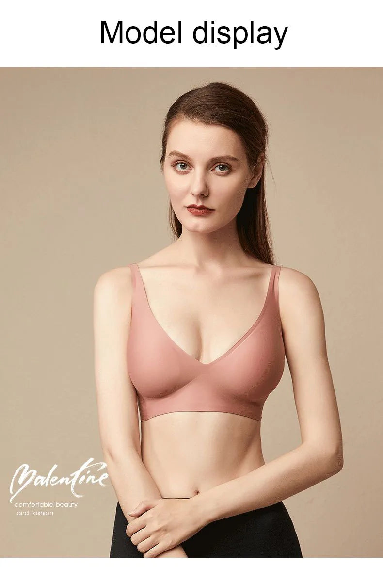 Seamless Women Underwear Sexy V-neck No Steel Ring Small Chest Gathered Adjustable Support Small Comfortable Thin Top Bra