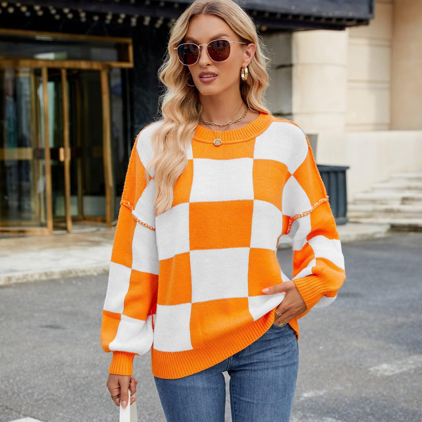 Suéter casual de cuadros con colores a juego para mujer