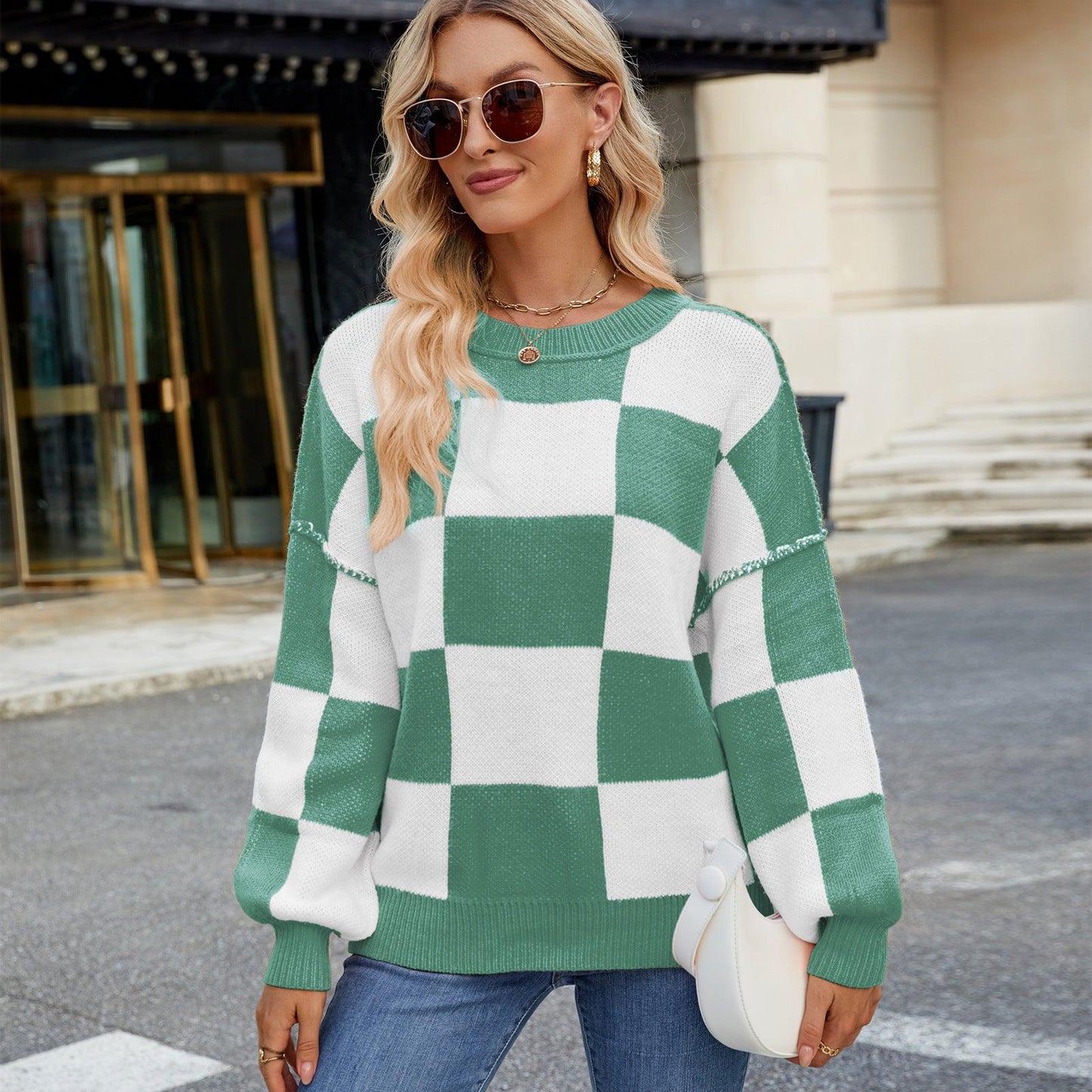 Suéter casual de cuadros con colores a juego para mujer
