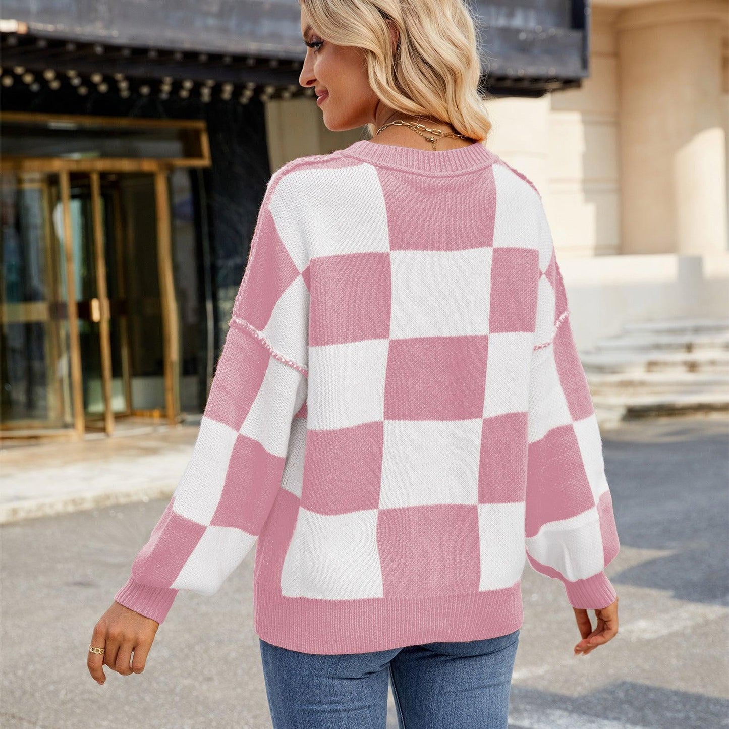 Suéter casual de cuadros con colores a juego para mujer