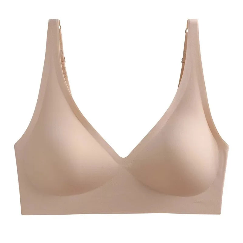Seamless Women Underwear Sexy V-neck No Steel Ring Small Chest Gathered Adjustable Support Small Comfortable Thin Top Bra