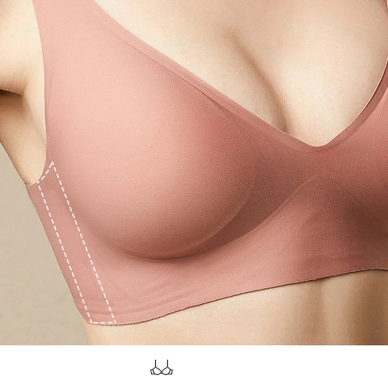 Seamless Women Underwear Sexy V-neck No Steel Ring Small Chest Gathered Adjustable Support Small Comfortable Thin Top Bra
