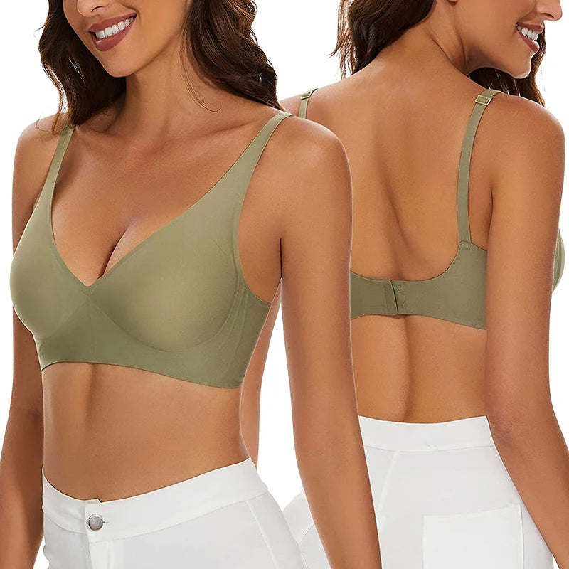 Seamless Women Underwear Sexy V-neck No Steel Ring Small Chest Gathered Adjustable Support Small Comfortable Thin Top Bra
