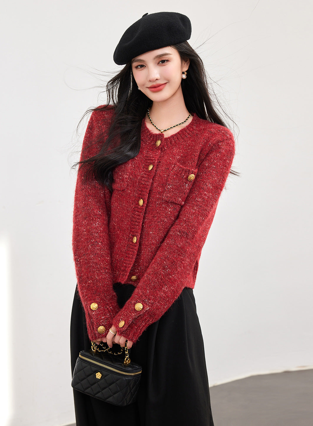 Cream Knit Cardigan Autumn Winter New Short Chiffon Style Women's Top