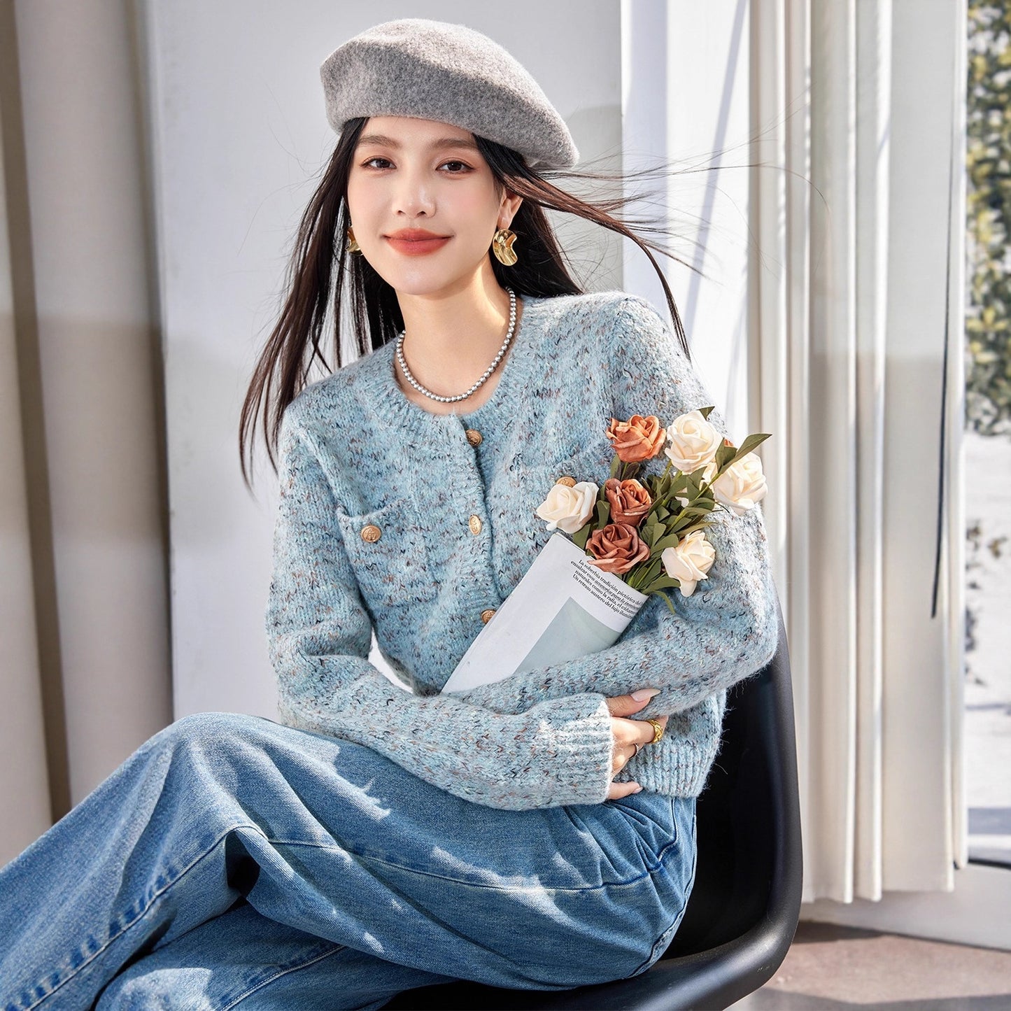 Chic Knit Cardigan Coat for Women, Soft and Cozy Cashmere-Style Sweater, Loose-Fit Elegant Top