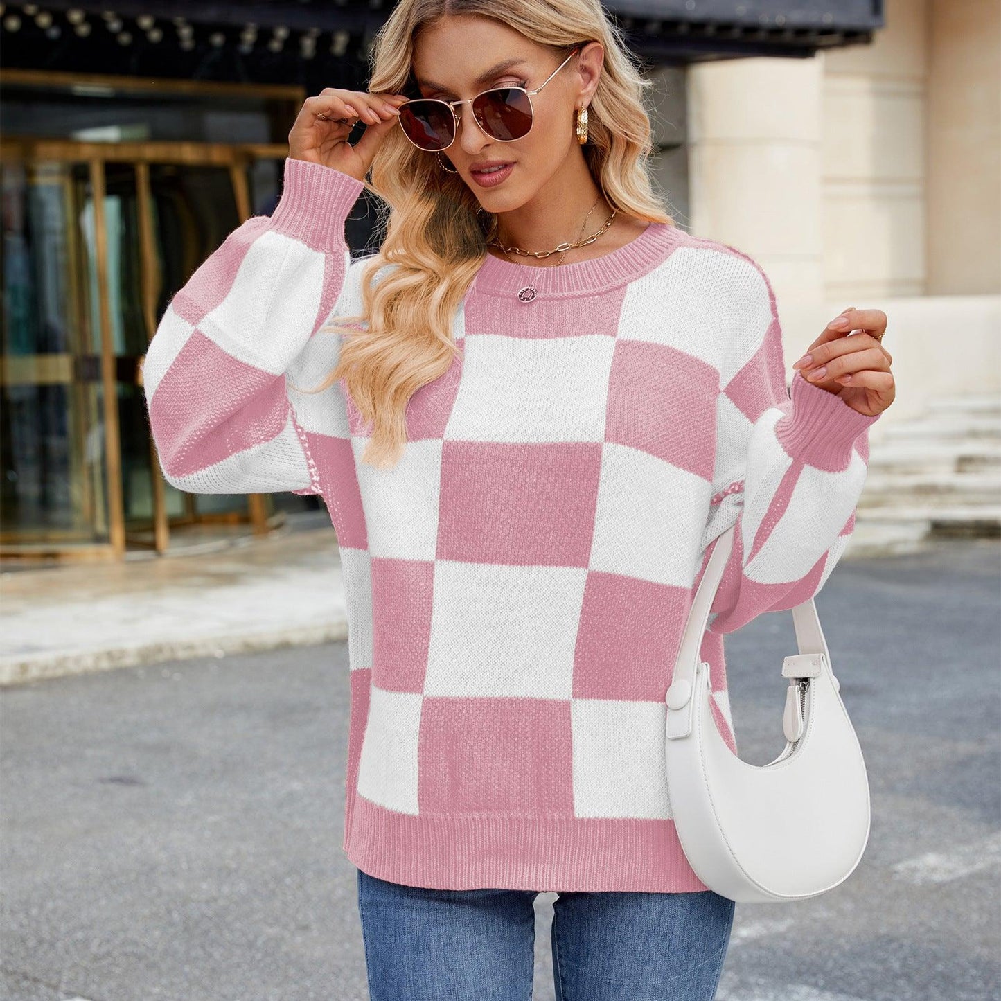 Women's Casual Plaid Color Matching Sweater