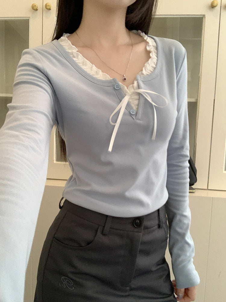 Inner Wear Fleece-lined Thick Short Long Sleeve Bottoming Shirt